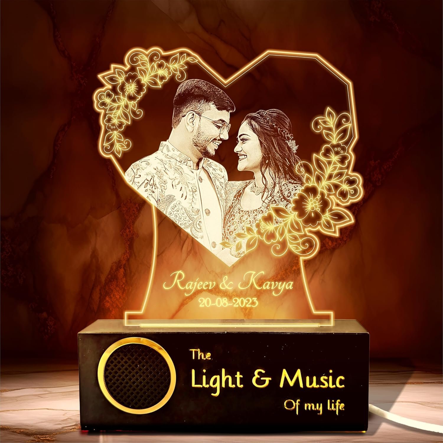 personalised led heart lamp bluetooth speaker gift for wife india